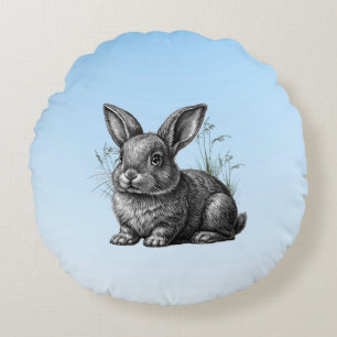 Cute Grått-kanin mot Blå himmel Rund Kudde