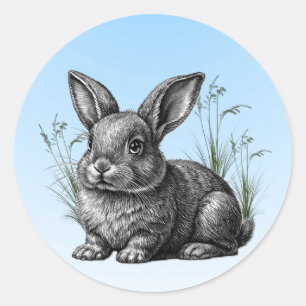 Cute Grått-kanin mot Blå himmel Runt Klistermärke