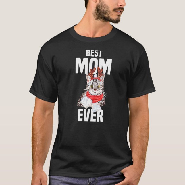 Cute grått-katt med renkostummen Best Mamma någons T Shirt (Framsida)