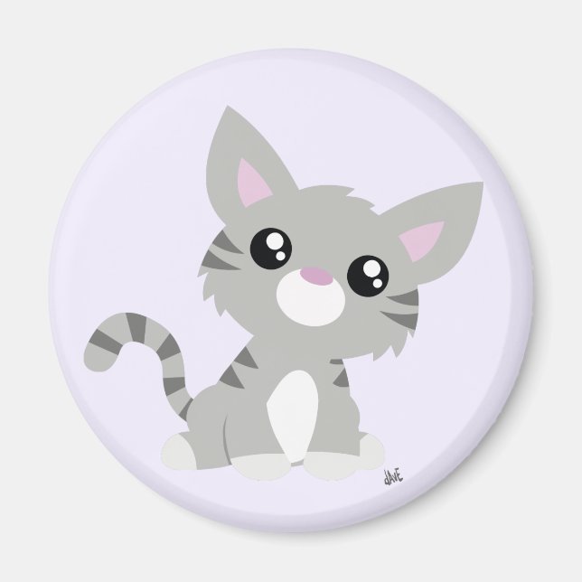 Cute Grått Kattunge Magnet (Framsidan)