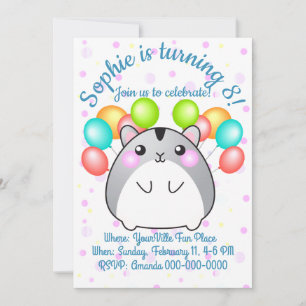 Cute Grått Kawaii Hamster Birthday Inbjudningar