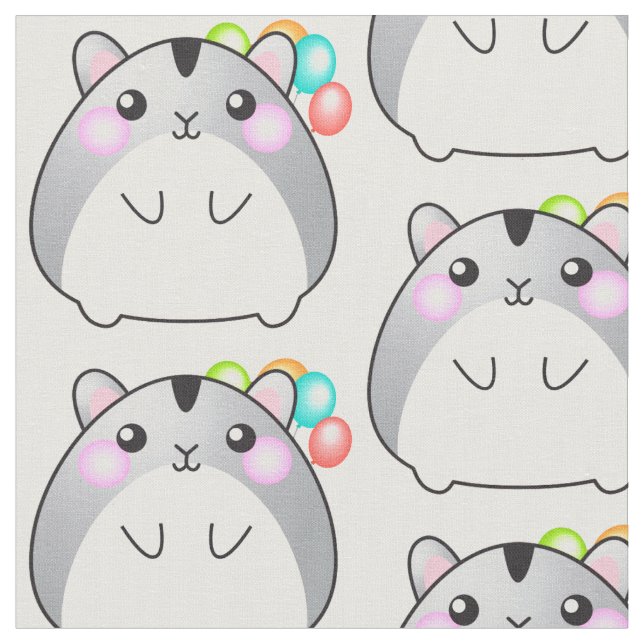 Cute Grått Kawaii Hamster Fabric Tyg (Närbild)