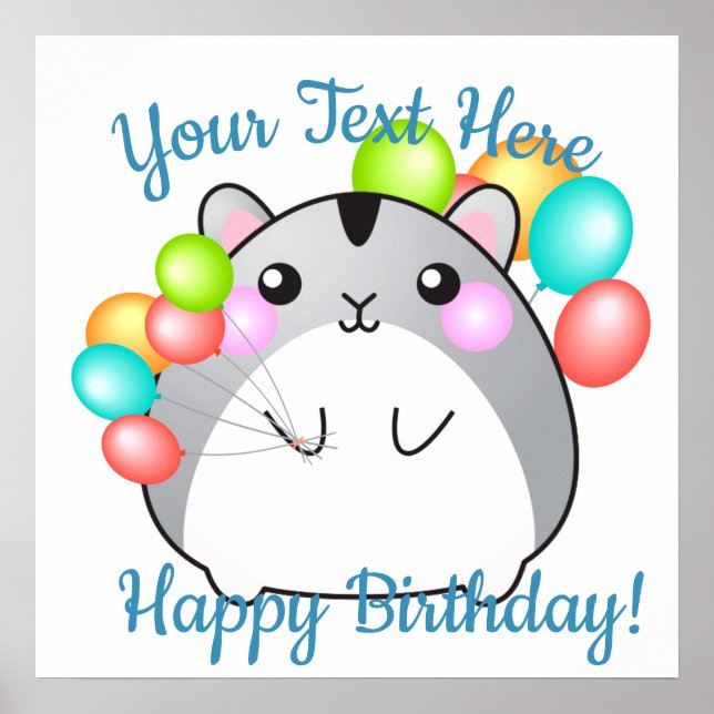 Cute Grått Kawaii Hamster Poster (Framsidan)