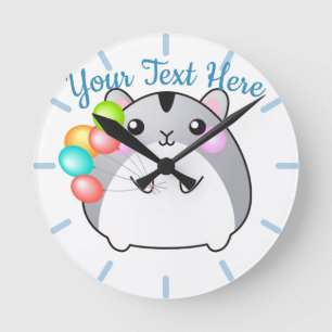 Cute Grått Kawaii Hamster Rund Klocka