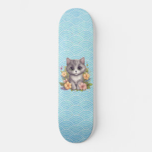 Cute Grått Kitten Kawaii Mini Skateboard Bräda 18,5 Cm