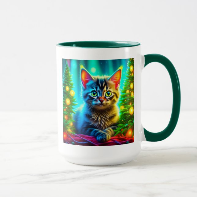 Cute Grått Kittens med Julgranar Mugg (Höger)