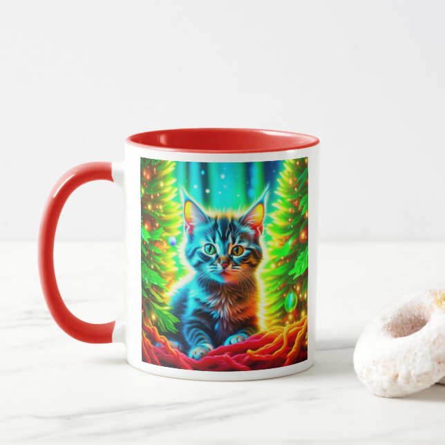 Cute Grått Kittens med Julgranar Mugg (Med munk)