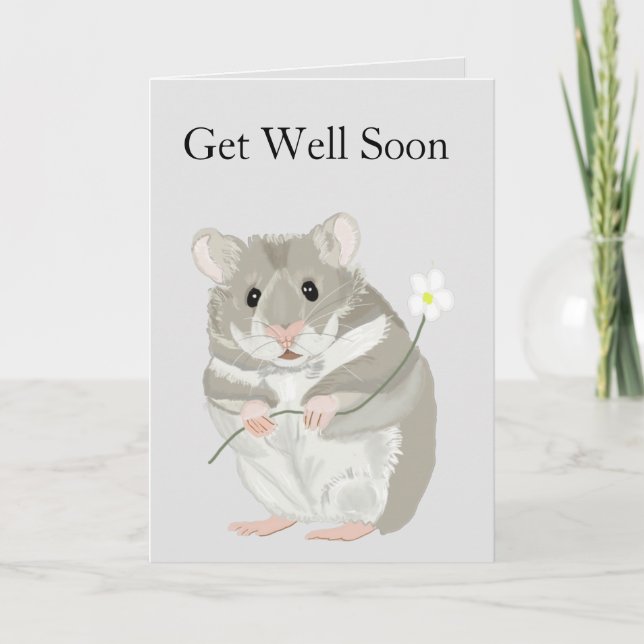 Cute Grått och White Hamster Editable Get well Sna Kort (Framsida)