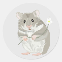 Cute Grått och White Hamster Holding a Flower Runt Klistermärke