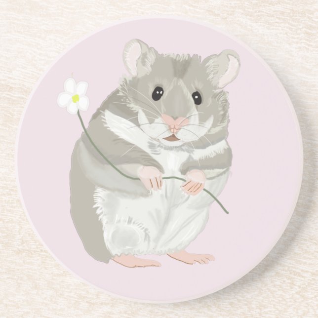 Cute Grått och White Hamster Holding a Flower Underlägg (Framsidan)