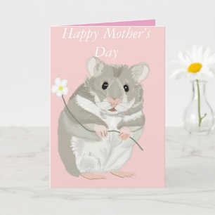 Cute Grått och White Hamster som håller en blomma Kort