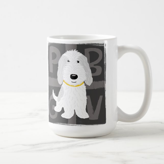 Cute Grått och White PBGV Tecknad hund Kaffemugg (Höger)