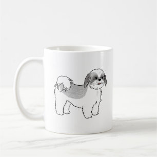 Cute Grått och White Shih Tzu Tecknad hund Kaffemugg