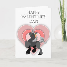 Cute Grått Pony och Hearts Horse Valentine Day Helgkort