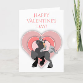 Cute Grått Pony och Hearts Horse Valentine Day Helgkort