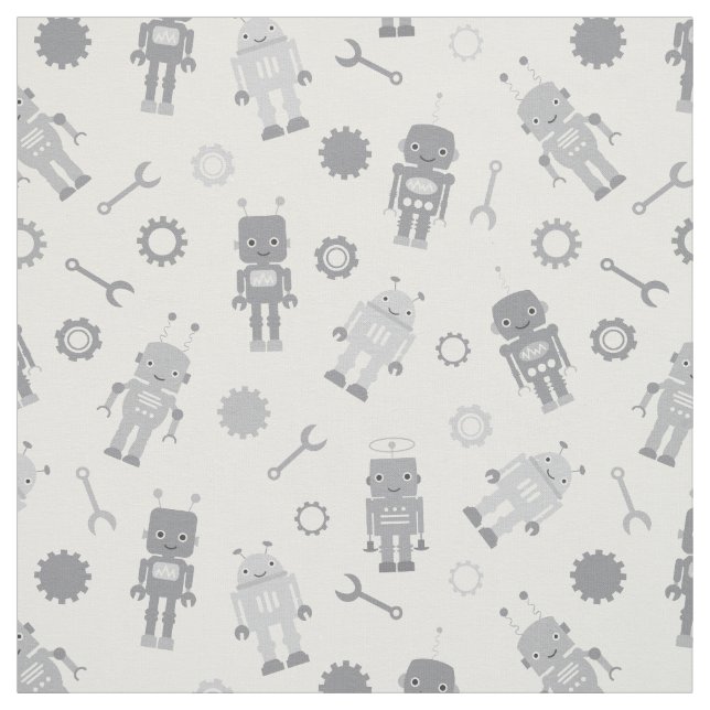 Cute Grått Robots Baby Nursery Fabric Tyg (Provkarta)