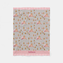 Cute Grått Rosa Gingertea Candy cane Cottage Flee Fleecefilt