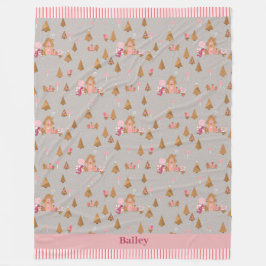 Cute Grått Rosa Gingertea Candy cane Cottage Flee Fleecefilt