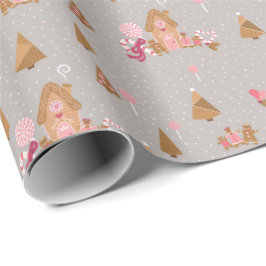 Cute Grått Rosa Gingertea Candy cane Wrapping Pap Presentpapper