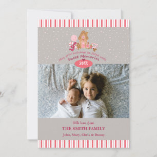Cute Grått Rosa Gingertea Polkagrisars Foto Card Kort