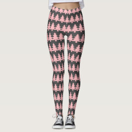 Cute Grått Rosa Julgranar Mönster Womens Leggings