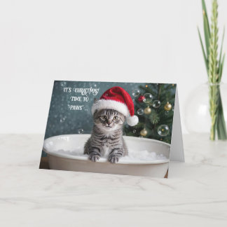 Cute Grått Tabby katt i en Bubble Bath Santa Hat Kort