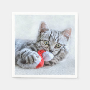 Cute Grått Tabby katt jul Hat Julafton Pappersservett