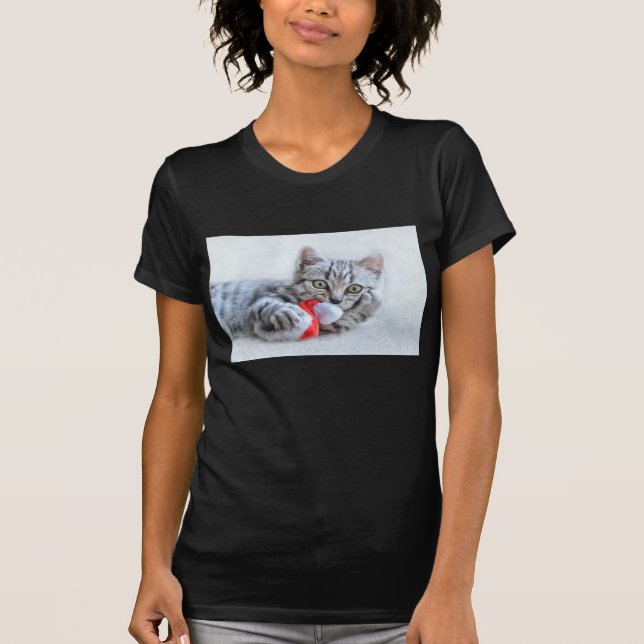 Cute Grått Tabby katt jul Hat Julafton T Shirt (Framsida)