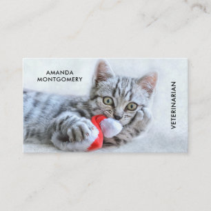 Cute Grått Tabby katt jul Hat Julafton Visitkort