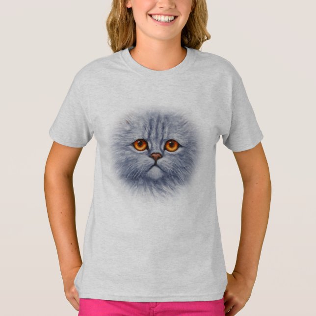 Cute Grått Tabby katt Kitten Ansikte T Shirt (Framsida)