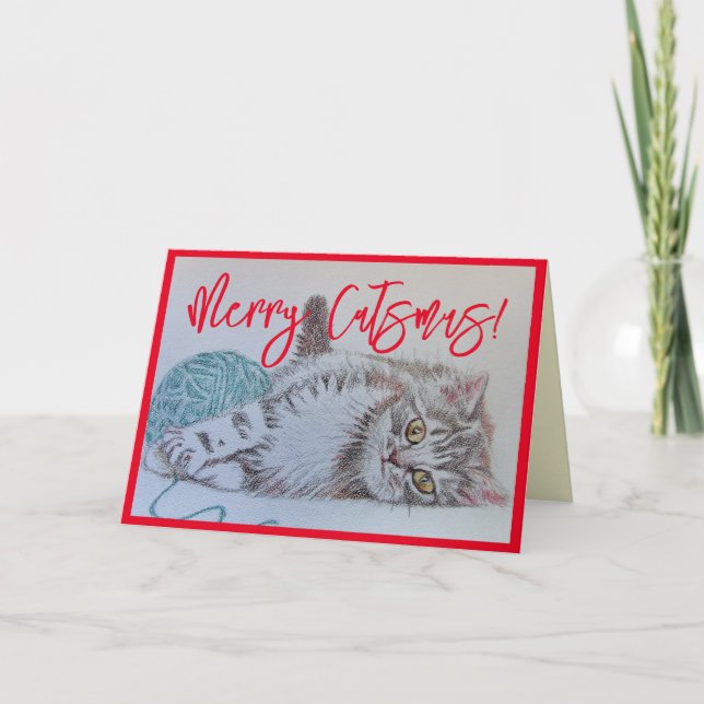 Cute Grått Tabby katt Kitten Art-julkort Kort (Framsida)