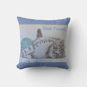 Cute Grått Tabby katt Kitten Best Friends Cushion Kudde