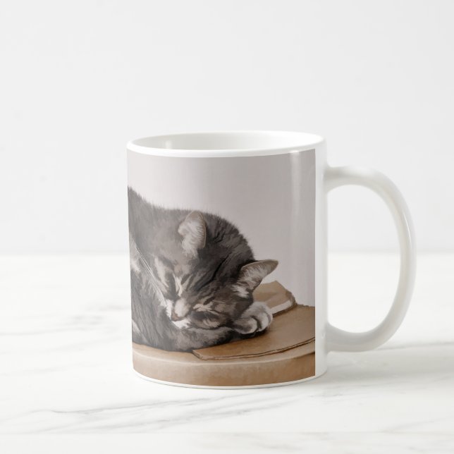 Cute Grått Tabby katt som lämnar boxen Kaffemugg (Höger)