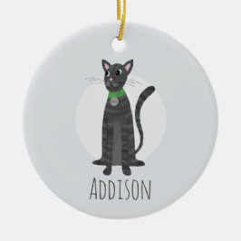 Cute Grått Tabby katt Tass avtryck Lycklig Helgdag Julgransprydnad Keramik