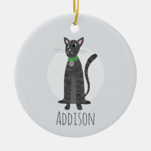 Cute Grått Tabby katt Tass avtryck Lycklig Helgdag Julgransprydnad Keramik