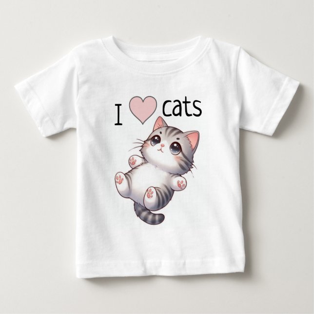Cute Grått Tabby katt Tee Shirt (Framsida)
