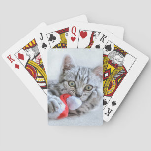 Cute Grått Tabby katt w/ jul Hat Julafton Casinokort