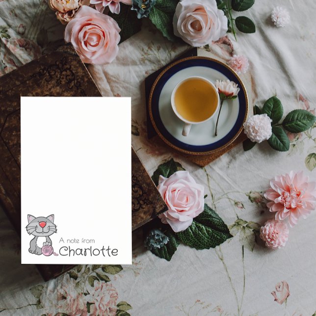 Cute grått tecknad cat namn post-it block (Skapare uppladdad)