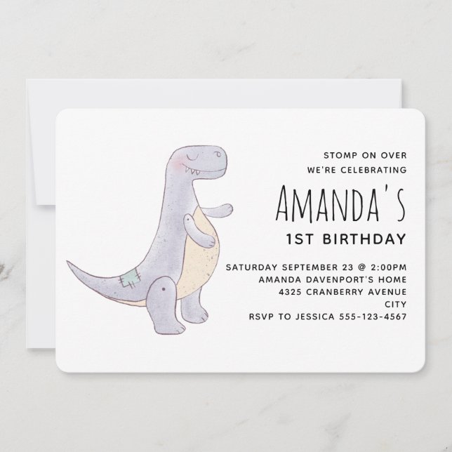 Cute Grått Tyrannosaurus Rex Dinosaur Leksak Birth Inbjudningar (Framsida)
