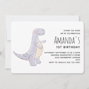 Cute Grått Tyrannosaurus Rex Dinosaur Leksak Birth Inbjudningar