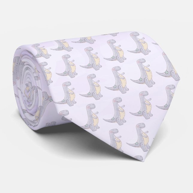 Cute Grått Tyrannosaurus Rex Dinosaur Leksak Mönst Slips (Rullad)
