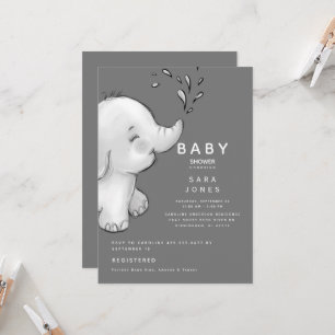 Cute Grått Watercolor Elephant Baby Shower Inbjudningar