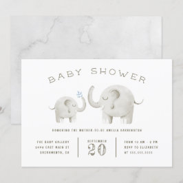 Cute Grått Watercolor Elephant Baby Shower Inbjudningar