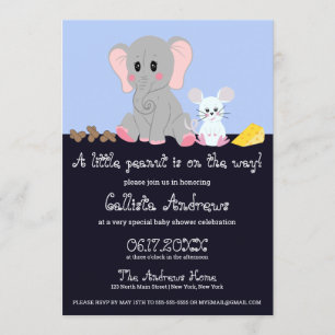 Cute Grått White Elephant Mouse Peanut Baby Shower Inbjudningar