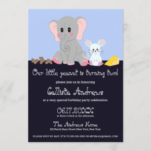 Cute Grått White Elephant Mouse Peanut Birthday Inbjudningar