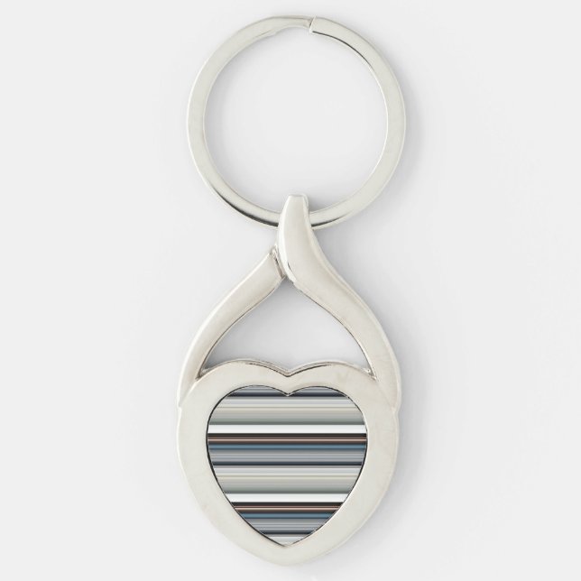 Cute grått white rand twisted heart silverfärgad nyckelring (Framsidan)
