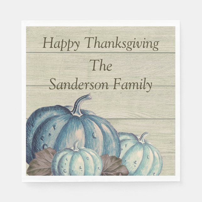 Cute Grått Wood Autumn Fall Blue Pumpkin Napkins Pappersservett (Framsidan)