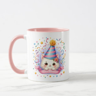 Cute Grattis på födelsedagen add namn cat Mugg