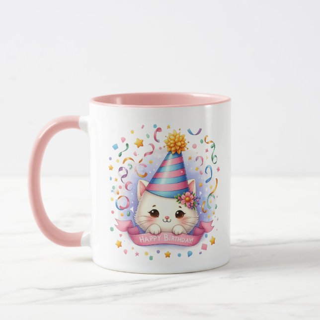 Cute Grattis på födelsedagen add namn cat Mugg (Vänster)