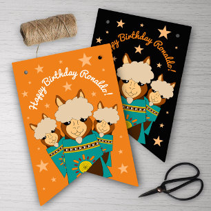 Cute Grattis på födelsedagen Boy Alpacas i Teal Se Vimplar